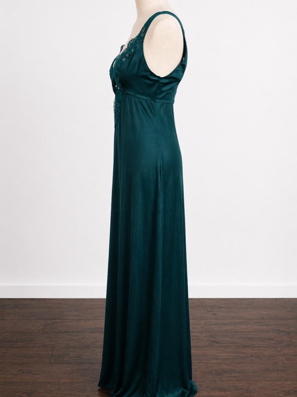 Vintage Vassarette Emerald Nightgown Lace Slip Dress 90s M - Picture 4 of 7